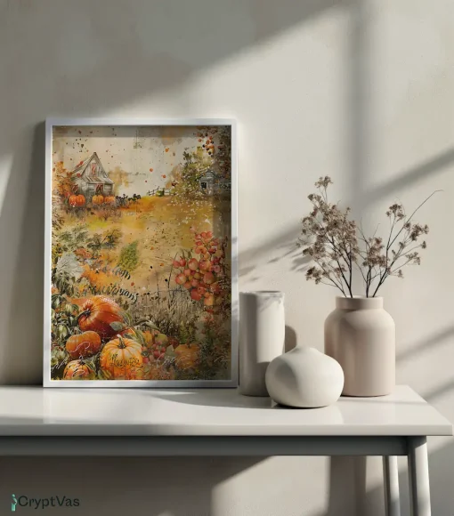 Cozy Autumn Thanksgiving Junk Journal Canvas Wall Art JKJN100VT