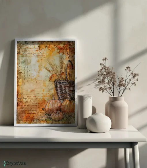 Cozy Autumn Thanksgiving Junk Journal Canvas Wall Art JKJN016VT