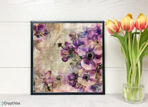 Vintage Anemone Flower Digital Paper Canvas Wall Art AF02VT