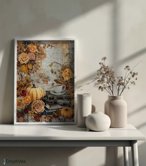 Cozy Autumn Thanksgiving Junk Journal Canvas Wall Art JKJN006VT