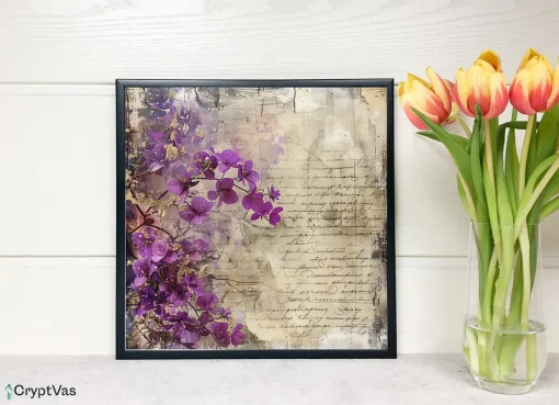 Vintage Bougainvillea Flower Digital Paper Canvas Wall Art BGVF06VT