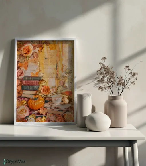 Cozy Autumn Thanksgiving Junk Journal Canvas Wall Art JKJN007VT