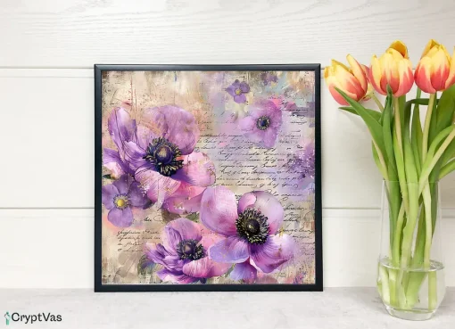 Vintage Anemone Flower Digital Paper Canvas Wall Art AF07VT