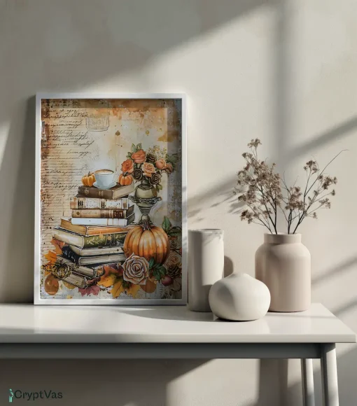 Cozy Autumn Thanksgiving Junk Journal Canvas Wall Art JKJN008VT