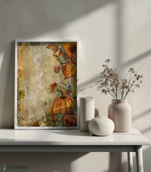 Cozy Autumn Thanksgiving Junk Journal Canvas Wall Art JKJN098VT