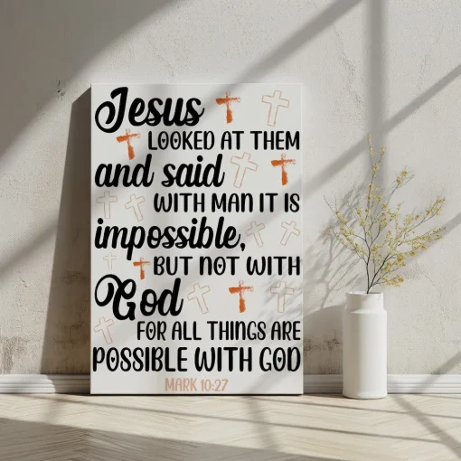 Canvas Wall Art Bible Verse Jesus looked at them and said