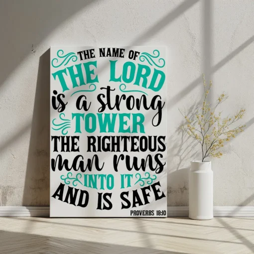 Canvas Wall Art Bible Verse The name of the lord is a strong tower