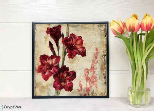 Vintage Gladiolus Flower Digital Paper Canvas Wall Art GDFDP01VT