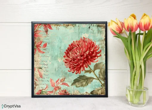 Vintage Chrysanthemum Flower Digital Paper Canvas Wall Art CFDP12VT