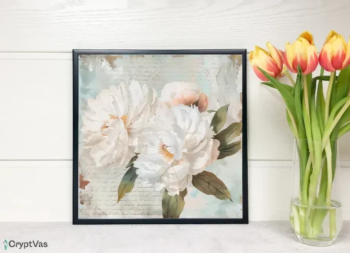 Vintage Peonies Flower Digital Paper Canvas Wall Art PNFDP12VT