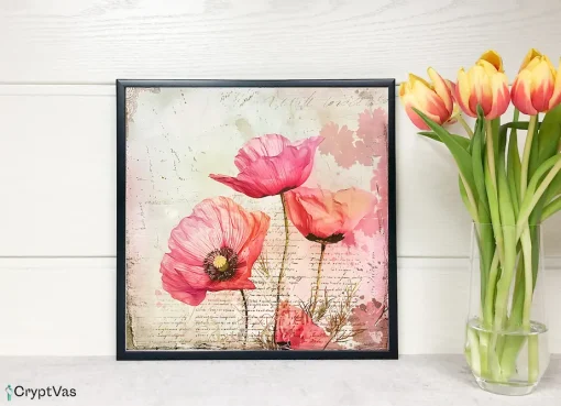 Vintage Poppy Flower Digital Paper Canvas Wall Art PPFDP14VT