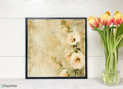 Vintage Hollyhock Flower Digital Paper Canvas Wall Art HHFDP19VT