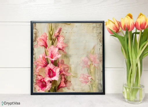 Vintage Gladiolus Flower Digital Paper Canvas Wall Art GDFDP04VT