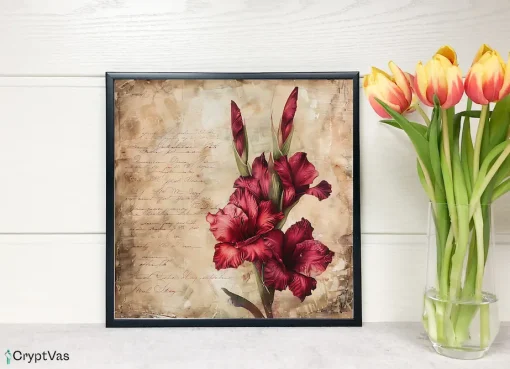 Vintage Gladiolus Flower Digital Paper Canvas Wall Art GDFDP05VT