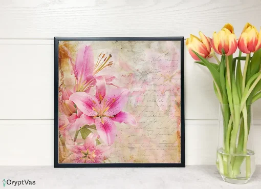 Vintage Lily Flower Digital Paper Canvas Wall Art LLFDP05VT