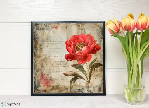 Vintage Peonies Flower Digital Paper Canvas Wall Art PNFDP05VT