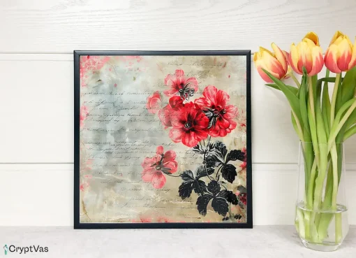 Vintage Geranium Flower Digital Paper Canvas Wall Art GFDP05VT