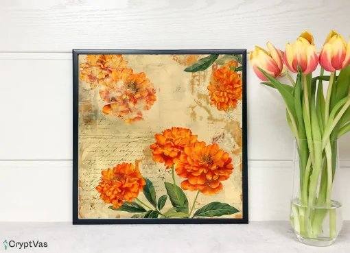 Vintage Marigold Flower Digital Paper Canvas Wall Art MGFDP07VT