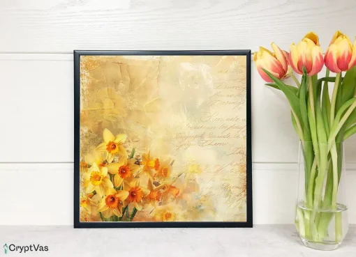 Vintage Daffodil Flower Digital Paper Canvas Wall Art DFDP07VT