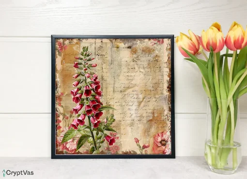 Vintage Foxglove Flower Digital Paper Canvas Wall Art FFDP07VT