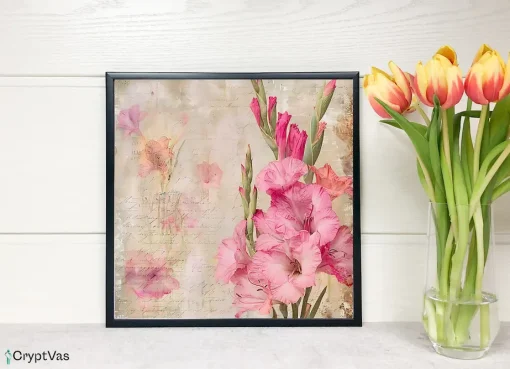 Vintage Gladiolus Flower Digital Paper Canvas Wall Art GDFDP08VT