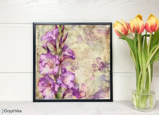 Vintage Gladiolus Flower Digital Paper Canvas Wall Art GDFDP09VT