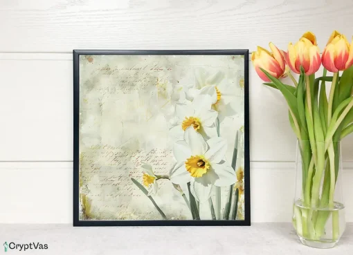 Vintage Daffodil Flower Digital Paper Canvas Wall Art DFDP09VT