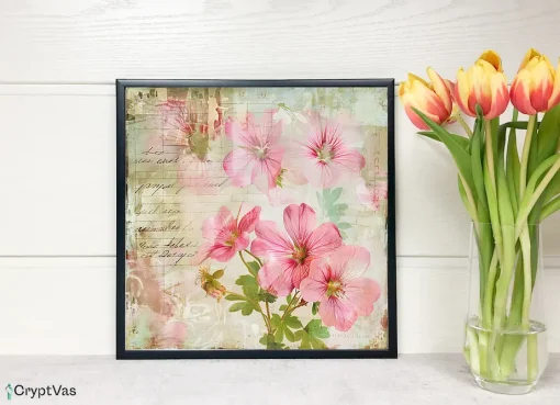 Vintage Geranium Flower Digital Paper Canvas Wall Art GFDP09VT